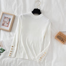 Blusa Tricot Manga Longa com Botão nas Mangas